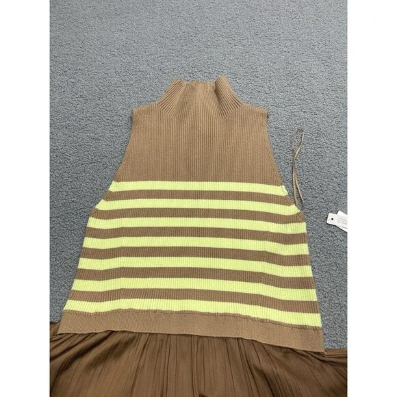 Anthropologie Sweater Dress Maxi Thea Twofer Sleeveless Brown Stripe Sz XL NWT